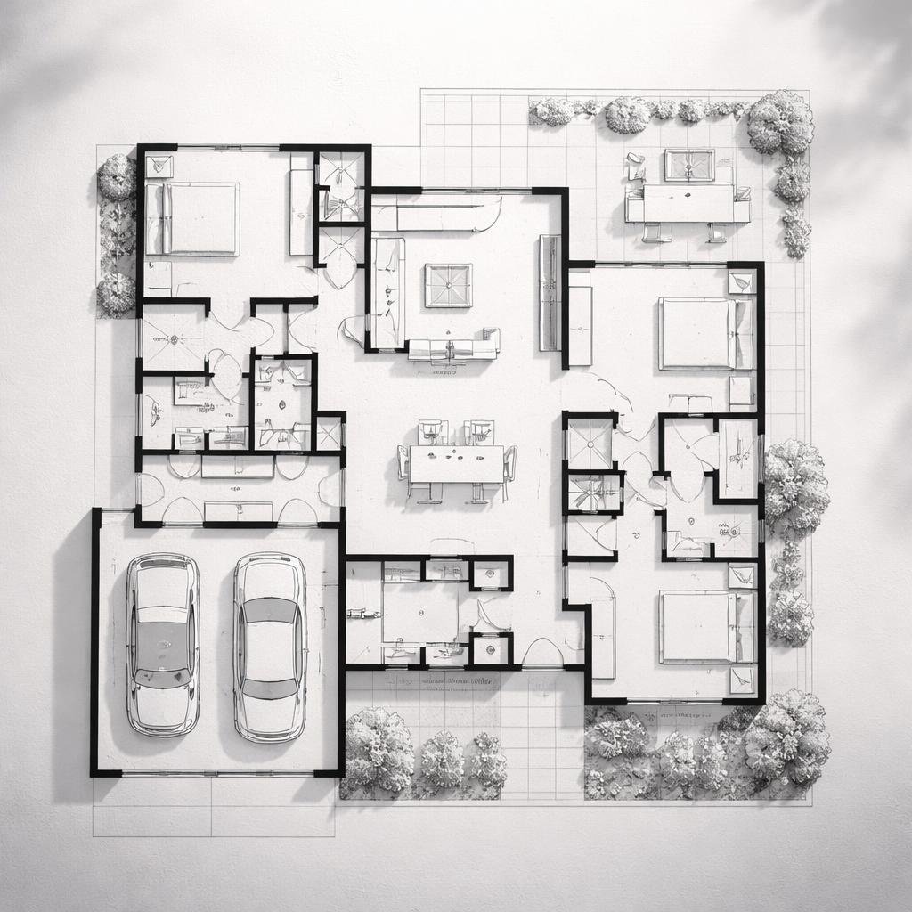 Floor plan drawing for a narrow-lot custom home design in New Westminster