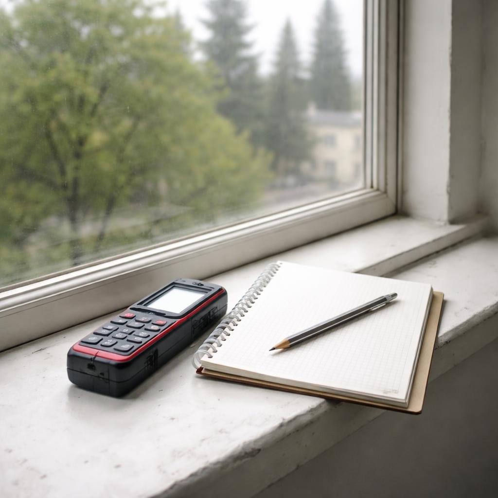 Laser measure and notes used to record an existing house before designing a home addition in Maple Ridge
