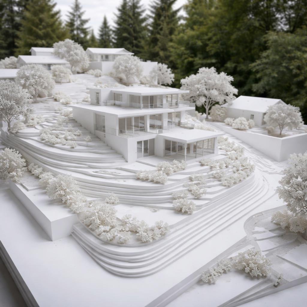 Card site model of a sloping lot used to plan a custom home design in New Westminster